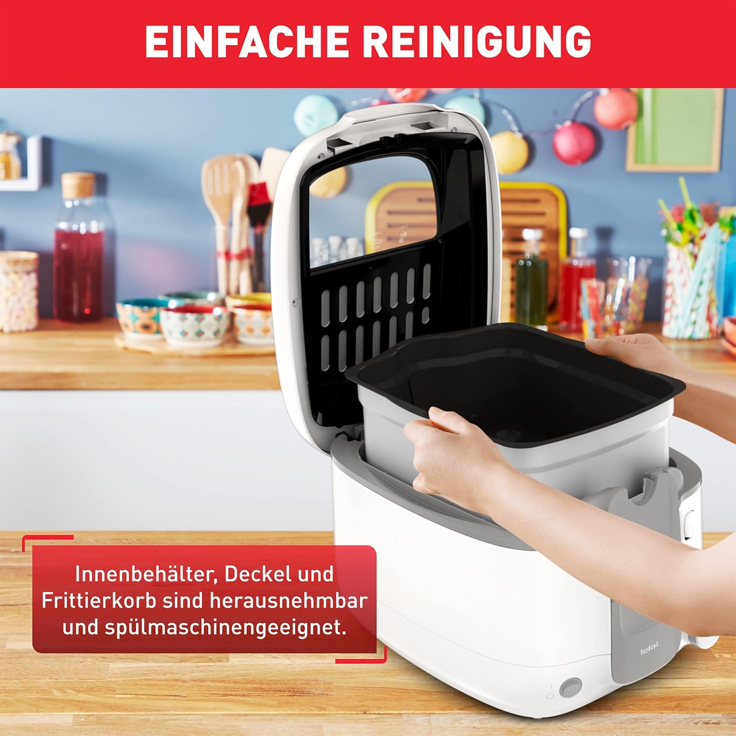 Tefal Fritteuse Super Uno Access, Kapazität 2,2 L, spülmaschinengeeignete Teile, Geruchsfilter, herausnehmbarer Behälter, weiß/grau, FR3100