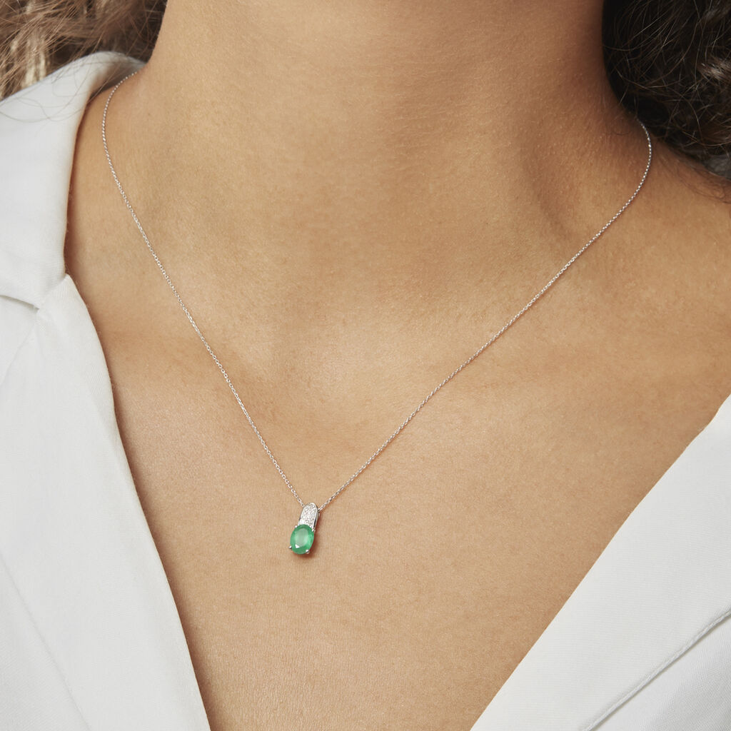 Collier Crista Or Blanc Emeraude Et Diamant