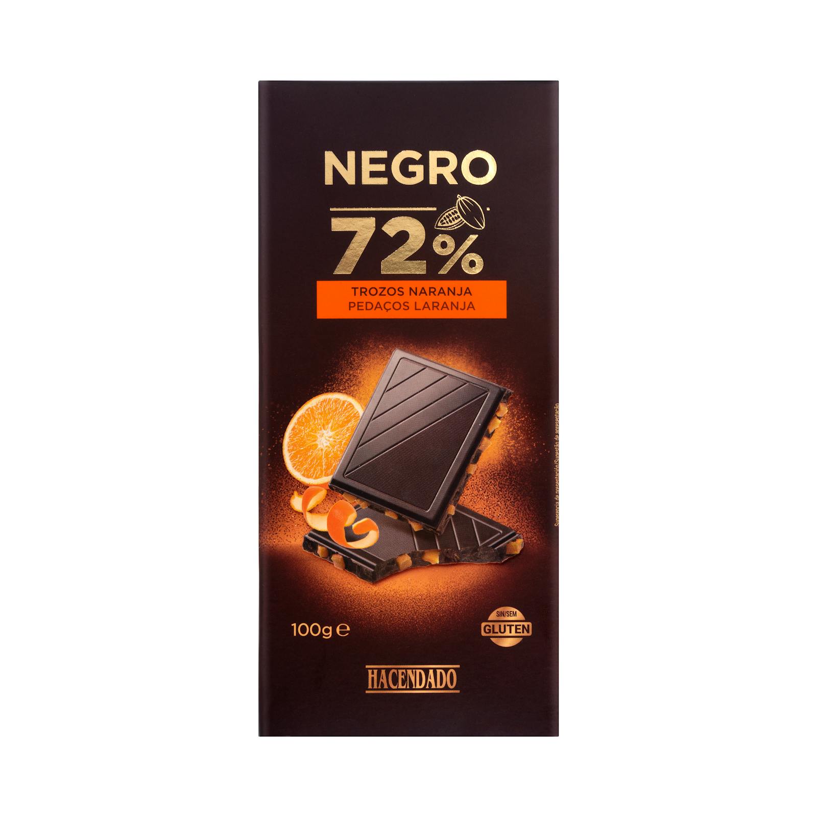 Chocolat noir Hacendado 72% de cacao aux morceaux d'orange