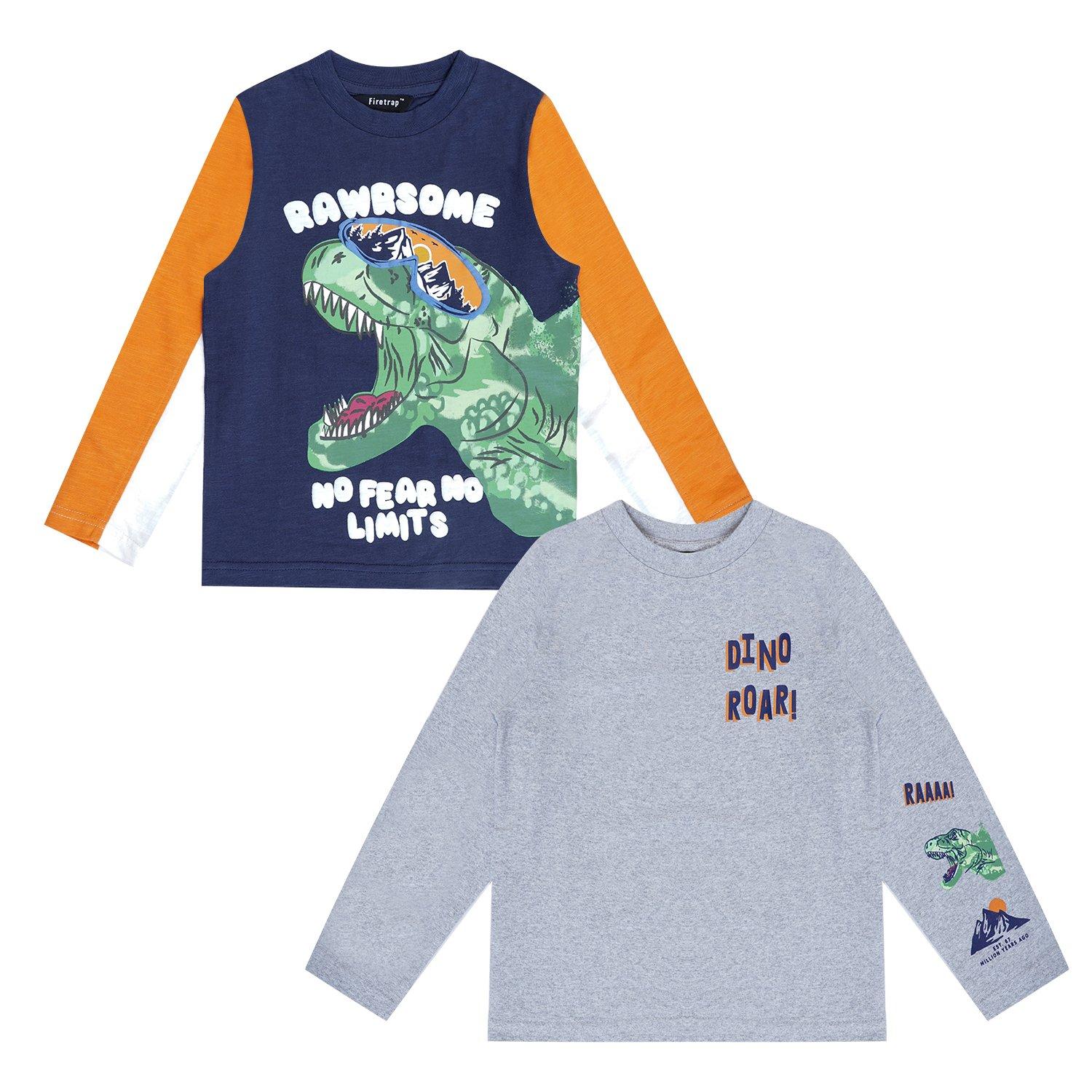 Firetrap Dino 2 Pack Long Sleeve T Shirts