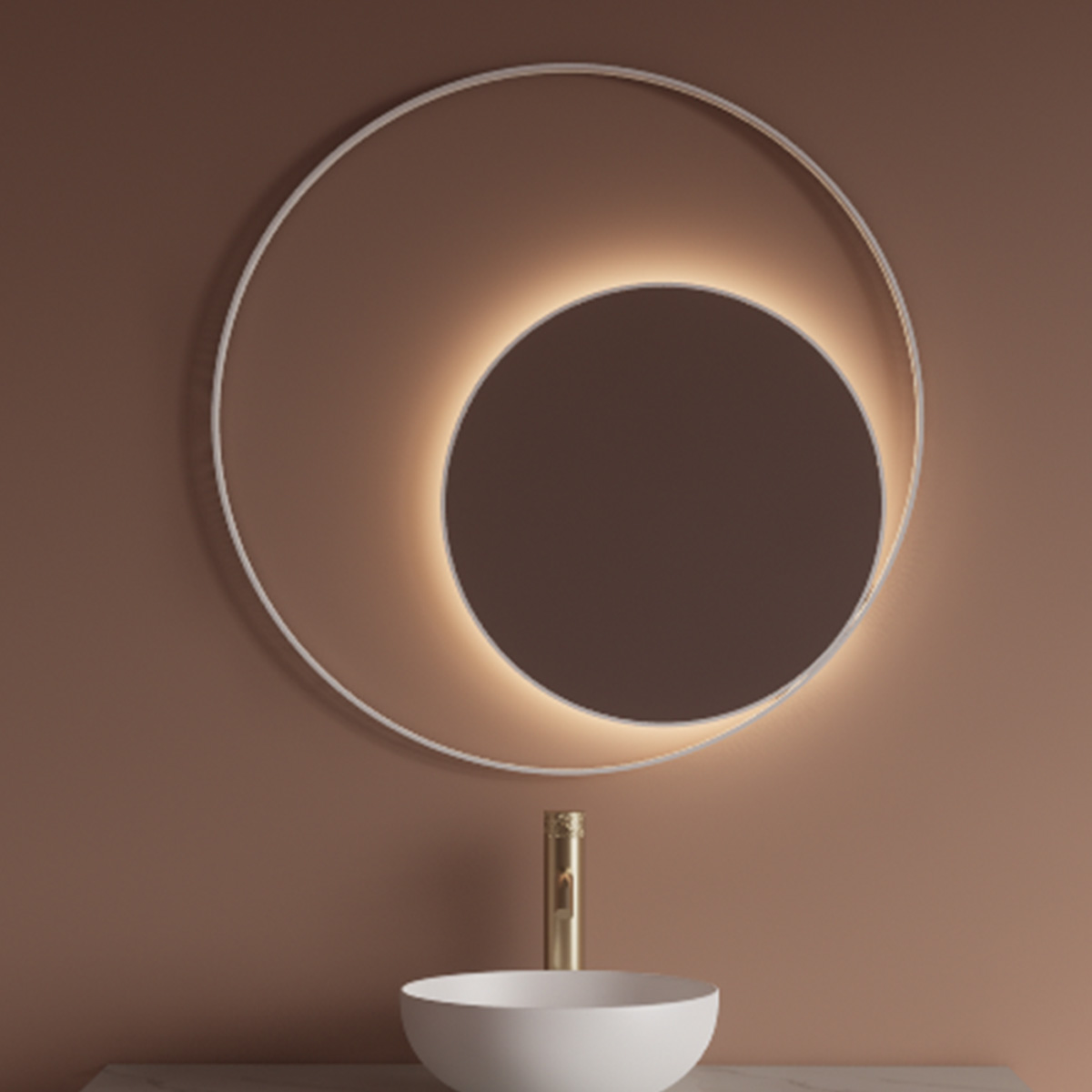 Gliss Design Kosmos spiegel rond met cirkel 80cm mat wit met handsensor