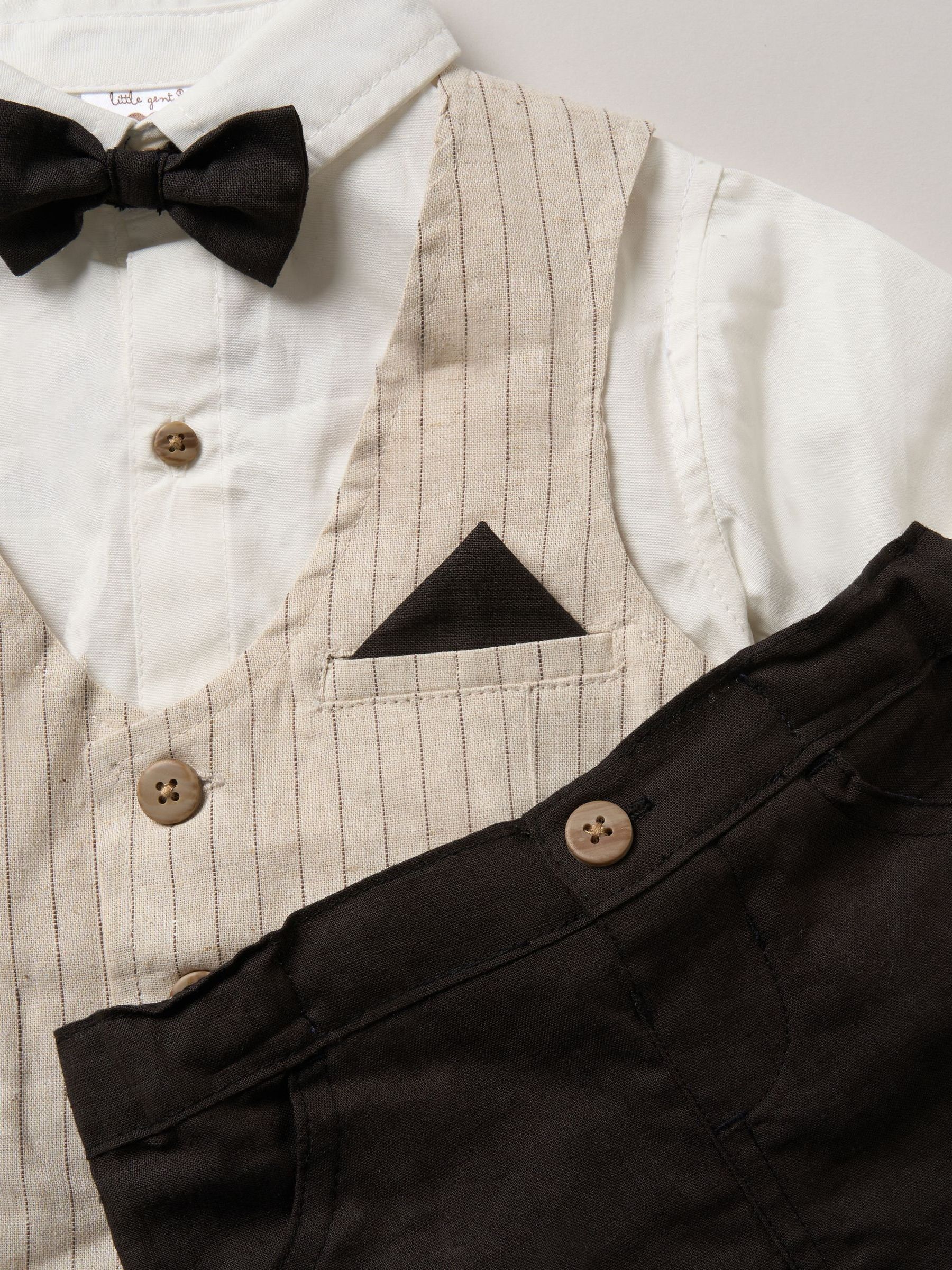 Bruin - Little Gent 100% Cotton Bodysuit Shirt with Mock Waistcoat Shorts and Bowtie Outfit Set