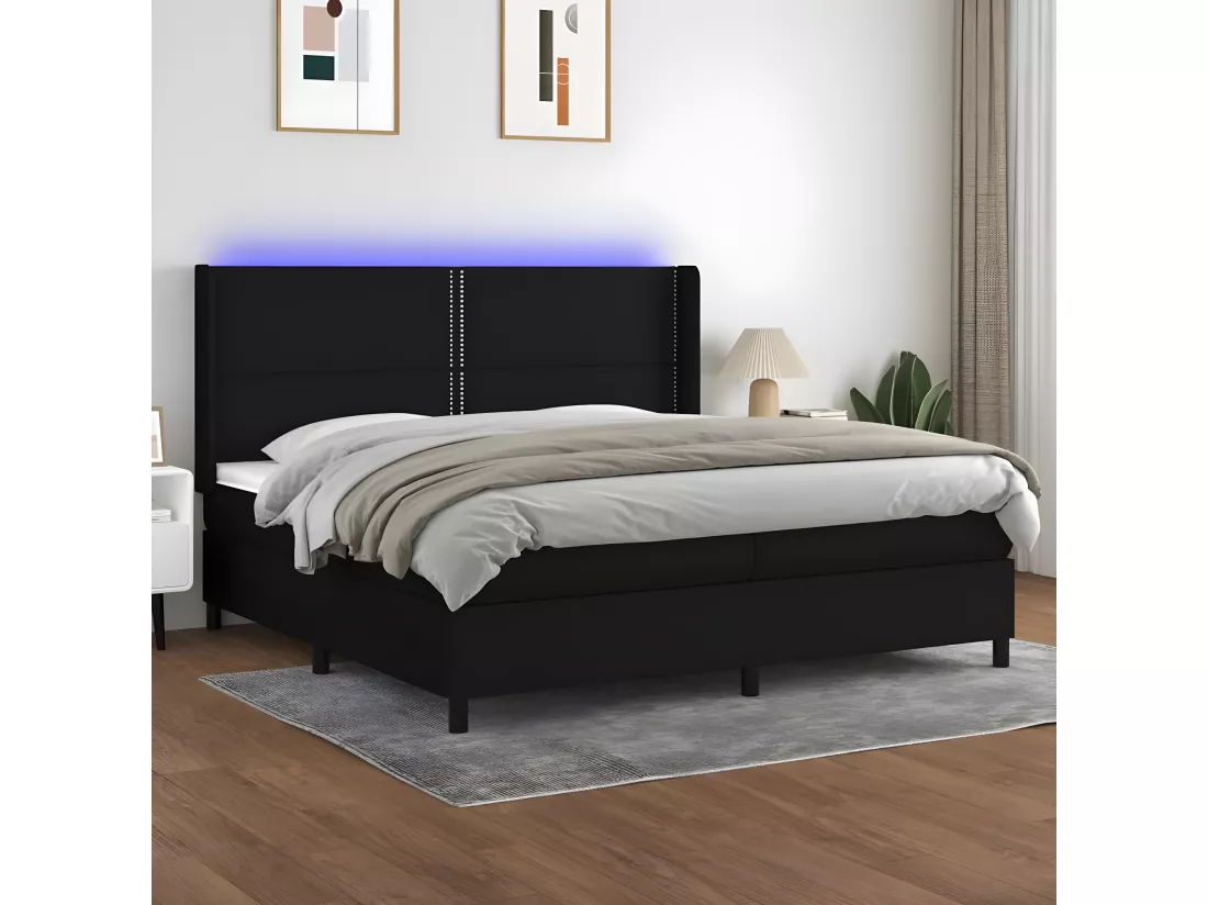 Sommier tapissier et matelas et LED Noir 200x200 cm Tissu