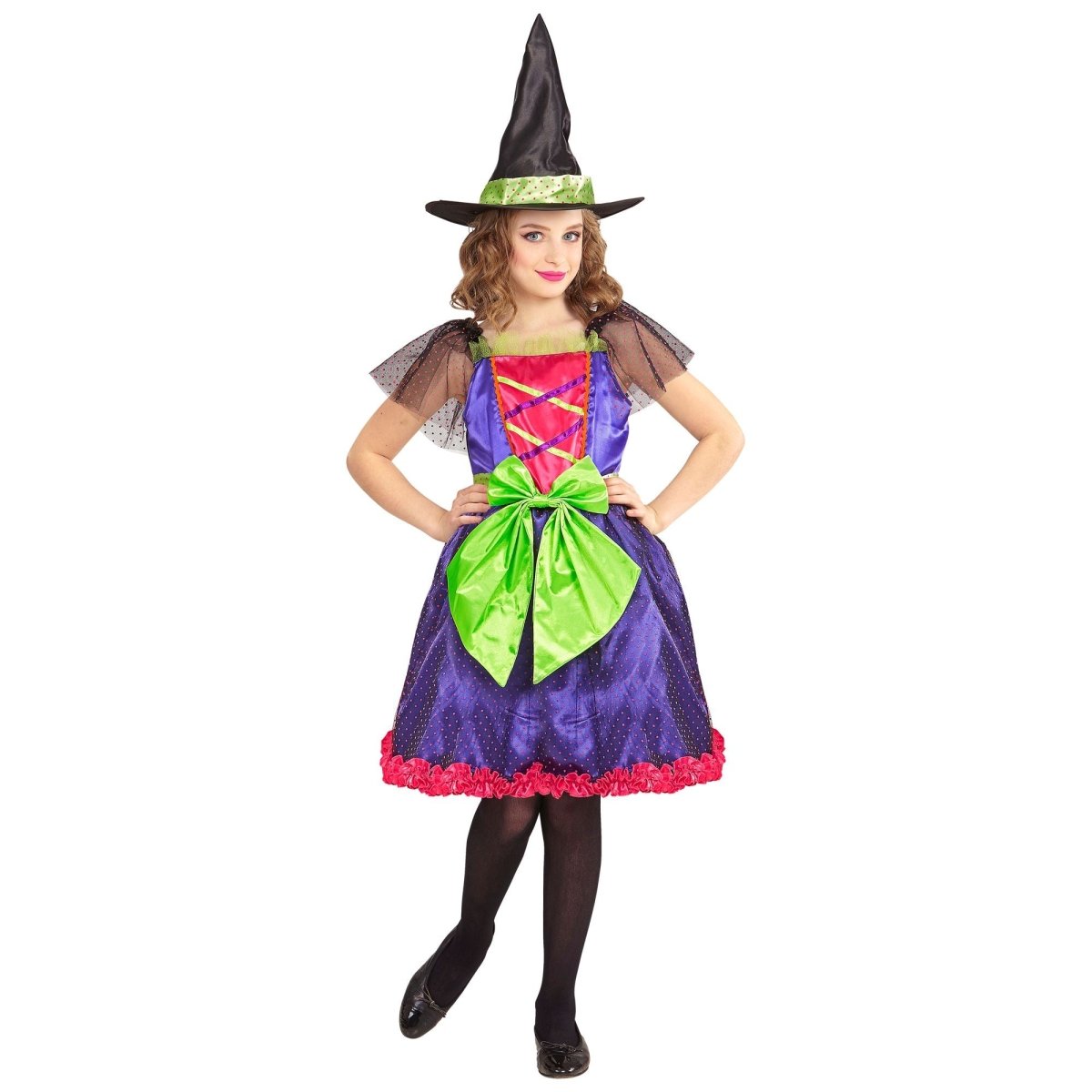 Halloween Kostuum Paars Groen Meisje Heks