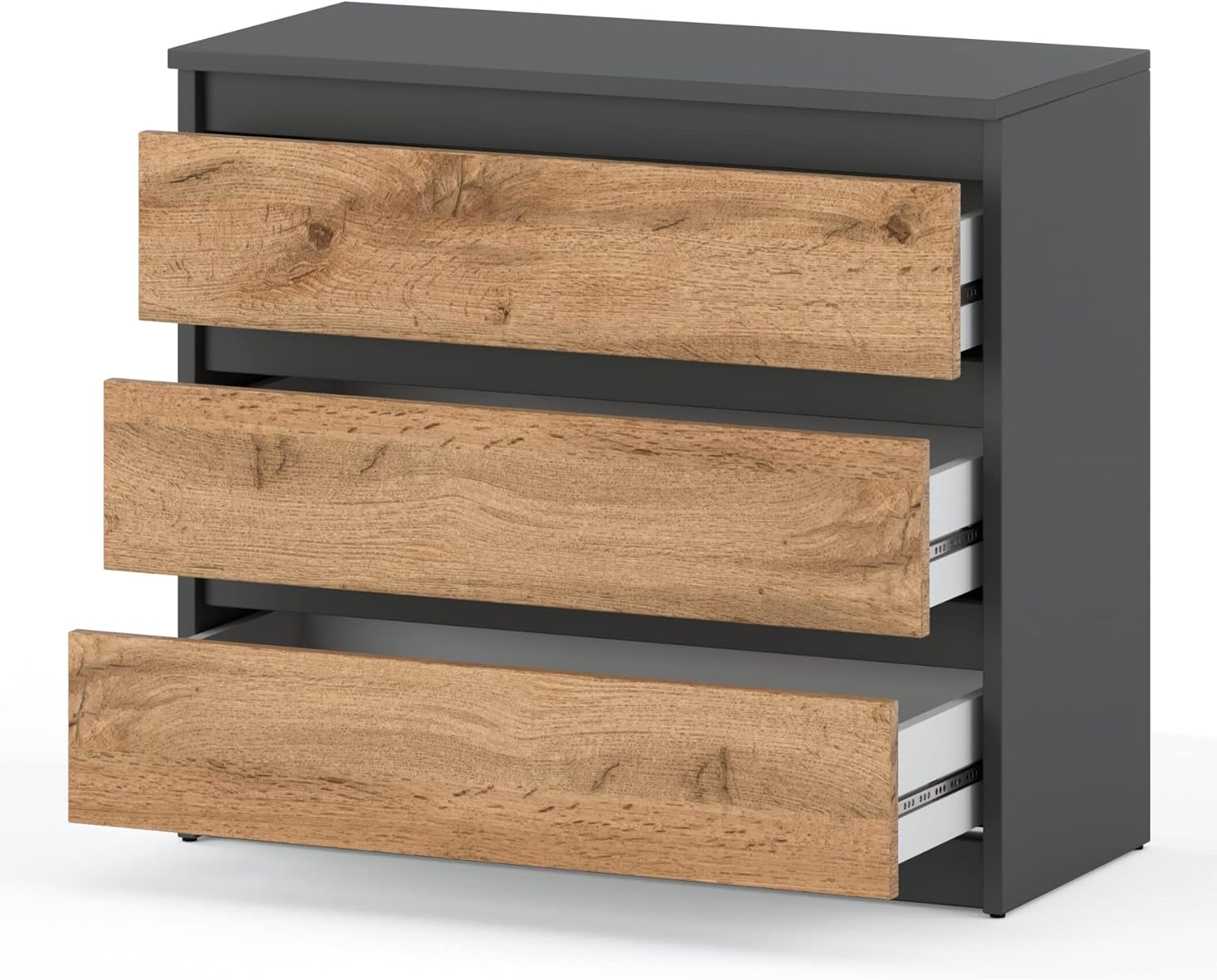 MRBLS Kommode mit 3 Schubladen Sideboard Schubladenschrank Kleiderschrank Modern Möbel mit Schubladen für Ihr Schlafzimmer (Grau Matt - Wotan) – 80 x 71,5 x 33,5 cm (B/H/T)