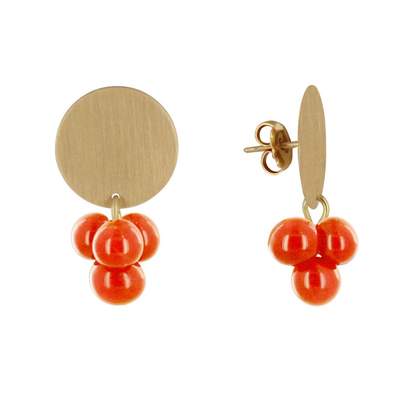 Boucles d'Oreilles Pastille en Laiton et Bouquet de Perles de Verre