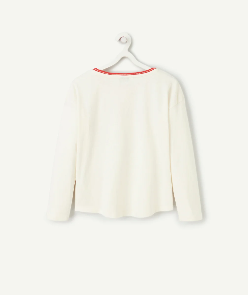 T-SHIRT MANCHES LONGUES FILLE EN COTON BIO ÉCRU THÈME LOS ANGELES