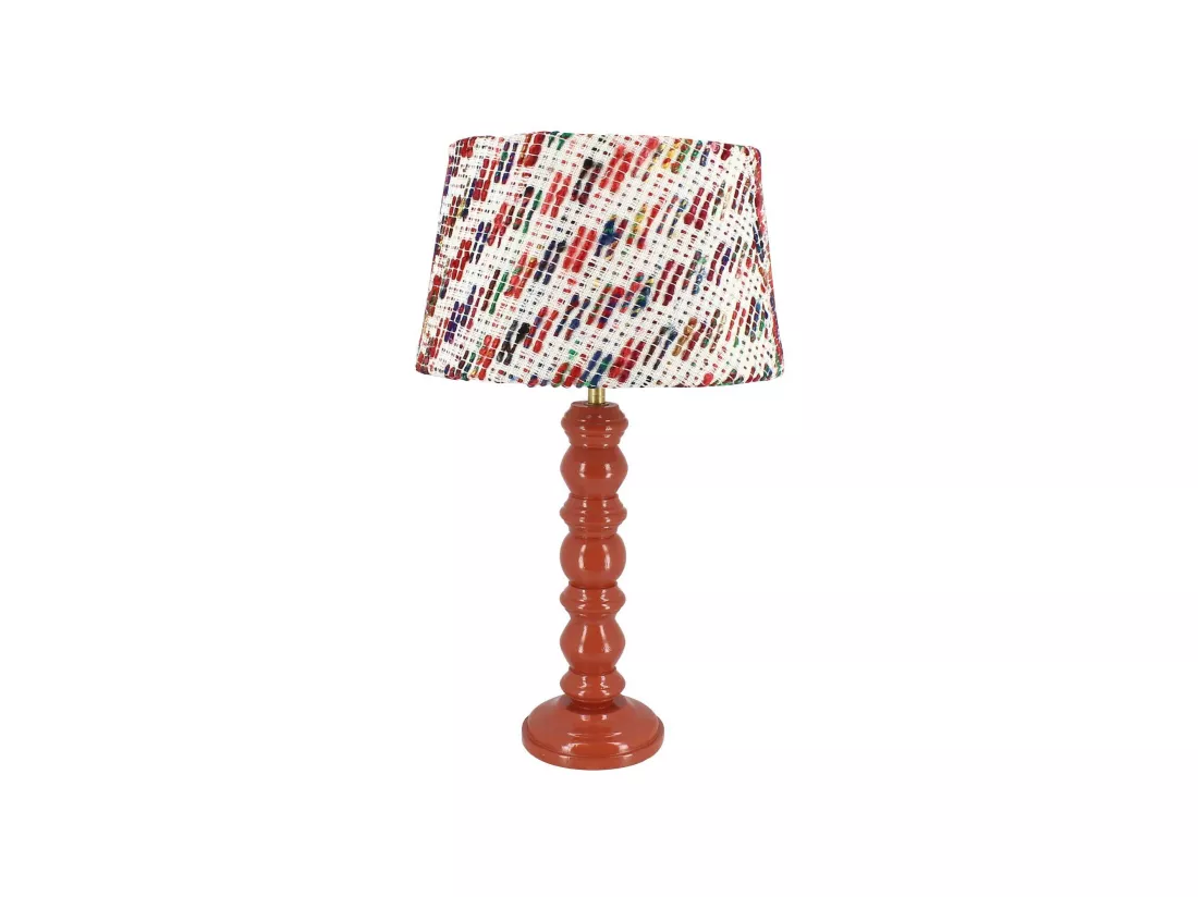 Now's Home - Lampe A Poser Pied Bois Terracotta Avec Abat Jour En Tweed H51cm Romy