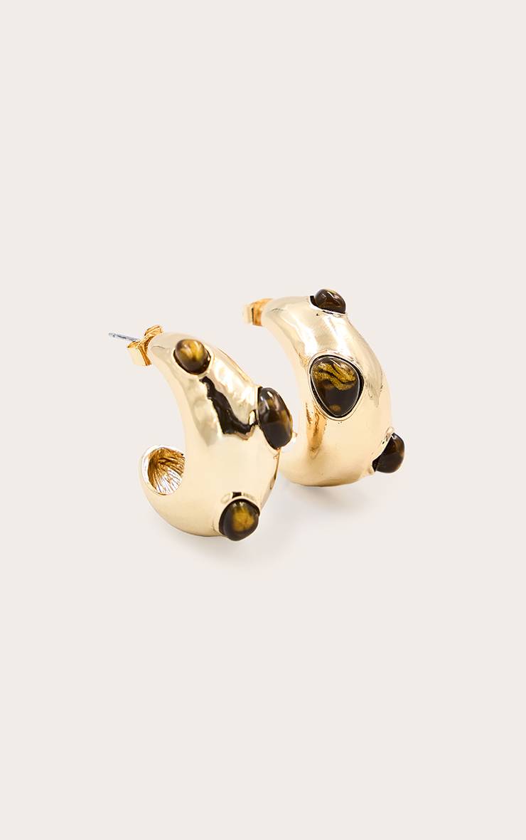Marron Boucles D'oreilles Créoles À Clous Dôme En Résine