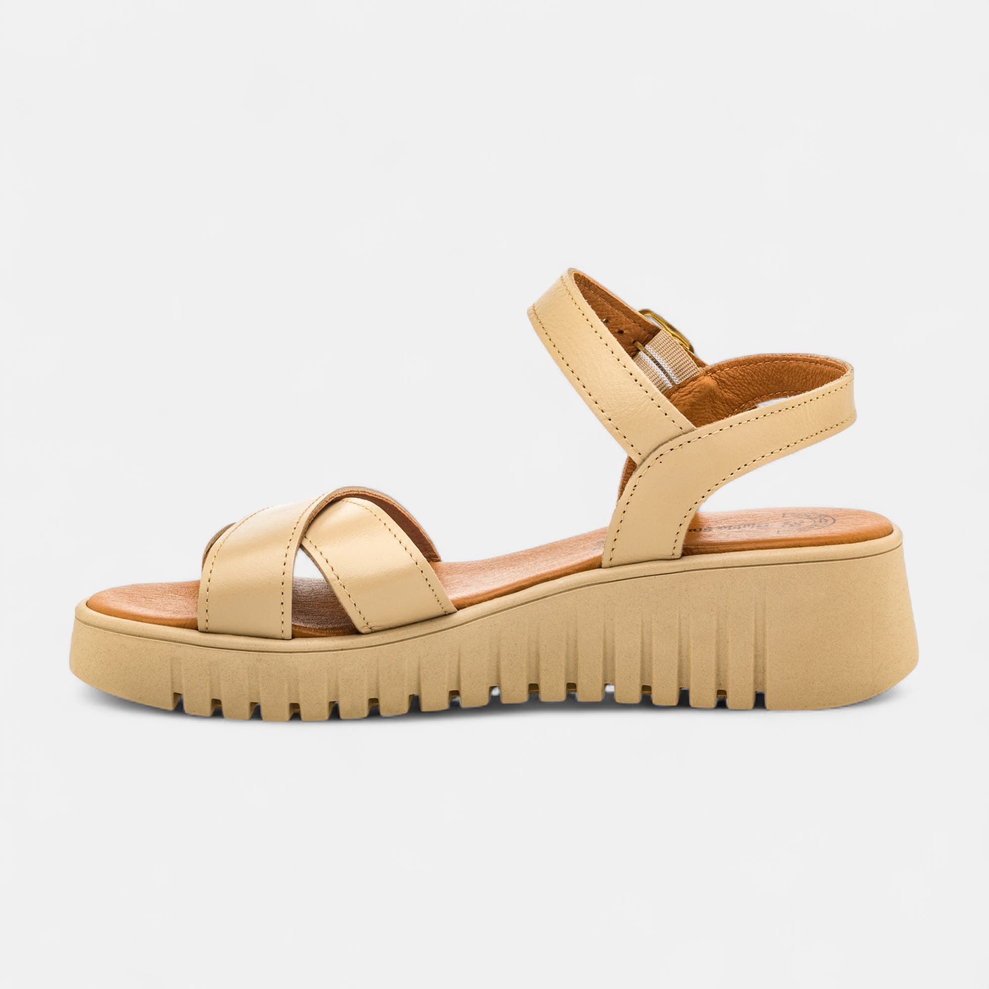 Sandales à talon compensé Femme en cuir beige