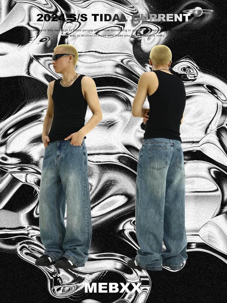 Meiksip - Mid Rise Washed Baggy Jeans