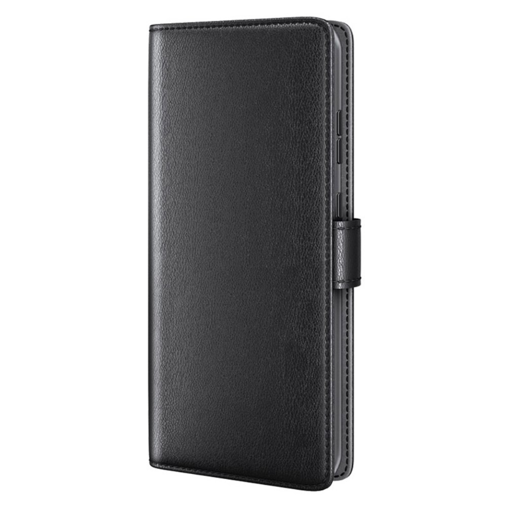 iPhone 16 Pro Max Echtleder Tasche Flip Cover mit Kartenfächer - Schwarz