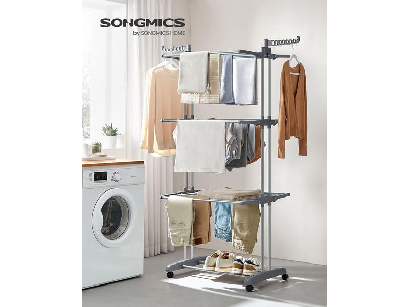 Songmics Turmtrockner 126.6 x 64.2 x 169.2 cm Wäscheständer mit 4 Ebenen