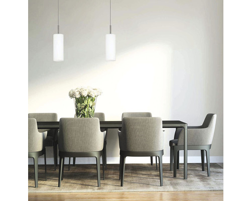 Hanglamp, 1-lichts, HxØ 110x11 cm, satijn/wit