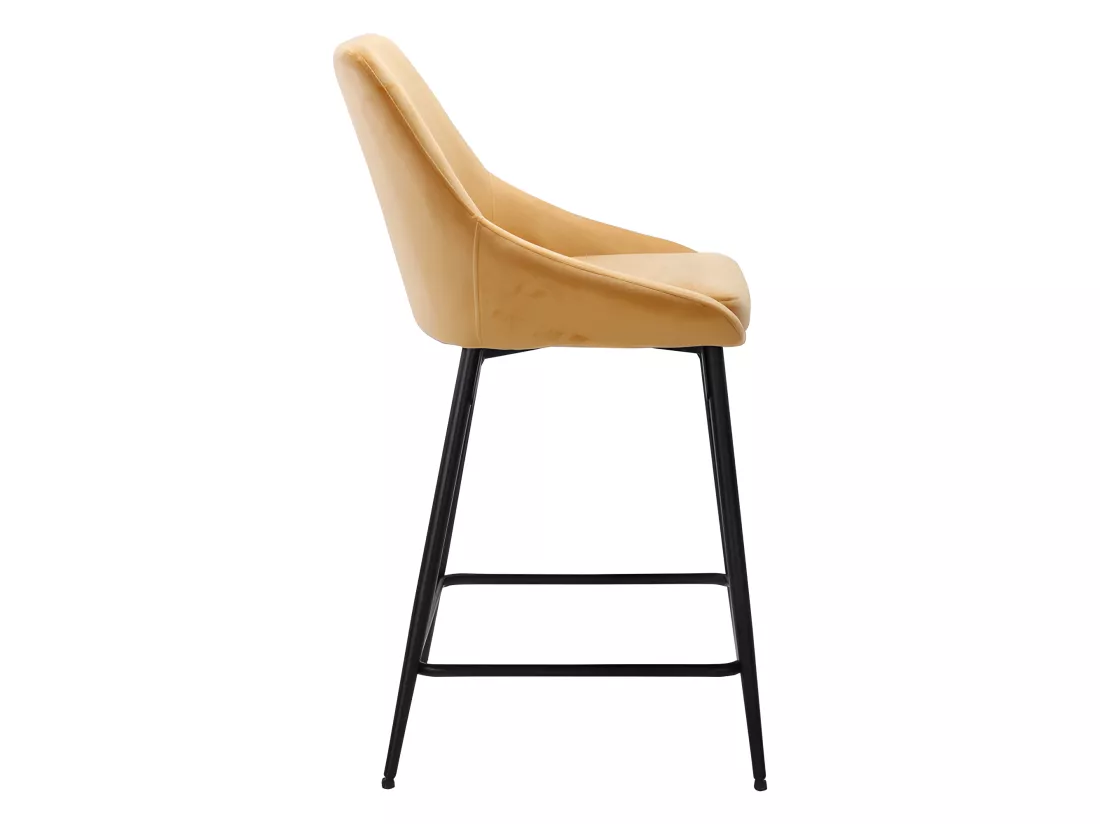 Lot 2 tabourets de bar en velours jaune et piètement métal - JAZZY