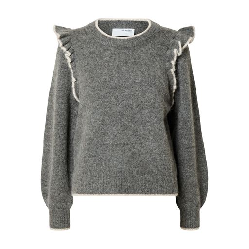 Selected Femme Alva Striktrøje, Medium Grey Melange, M