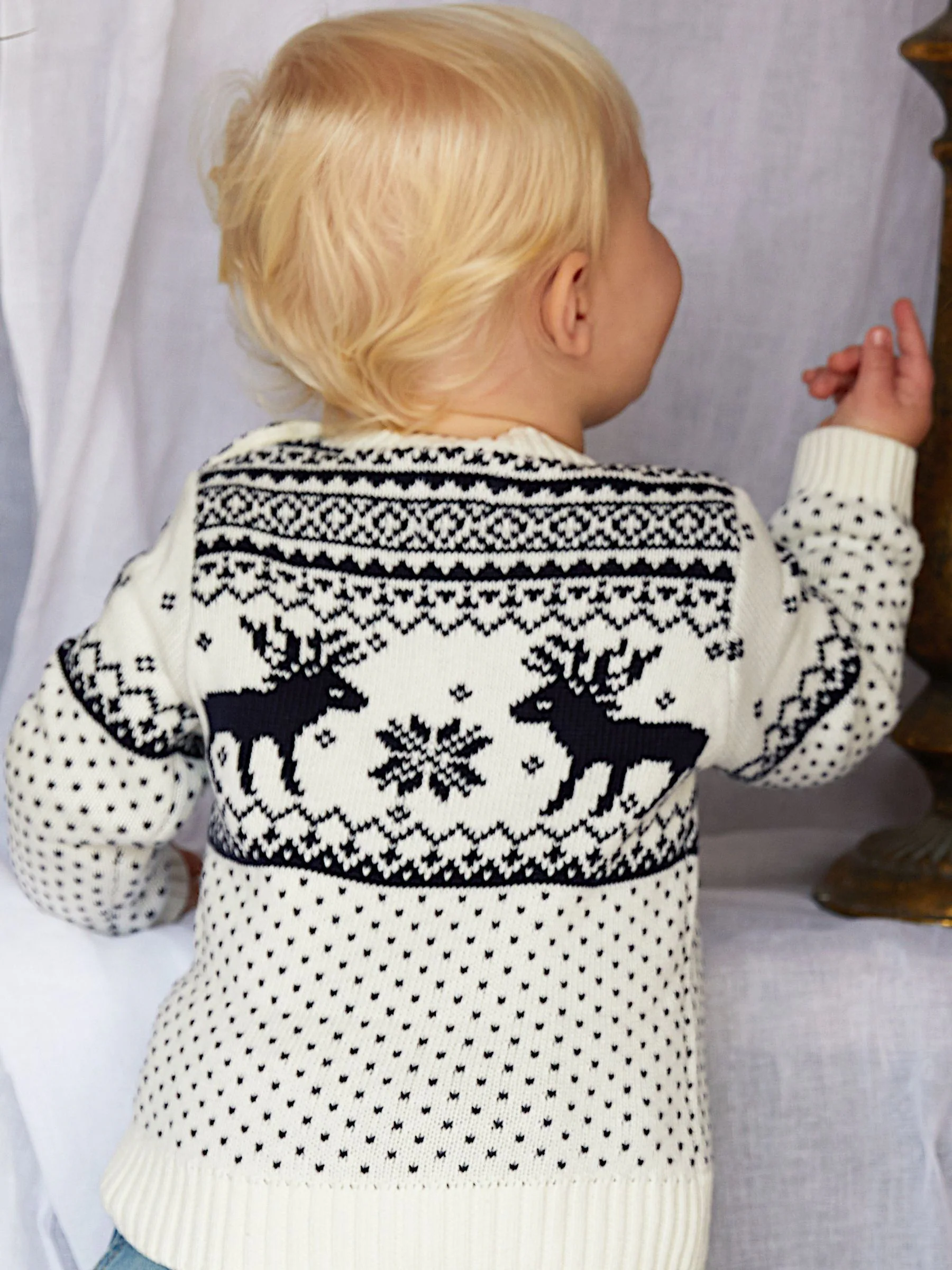 Crème - Kersttrui voor baby's met rendieren en fairislepatroon