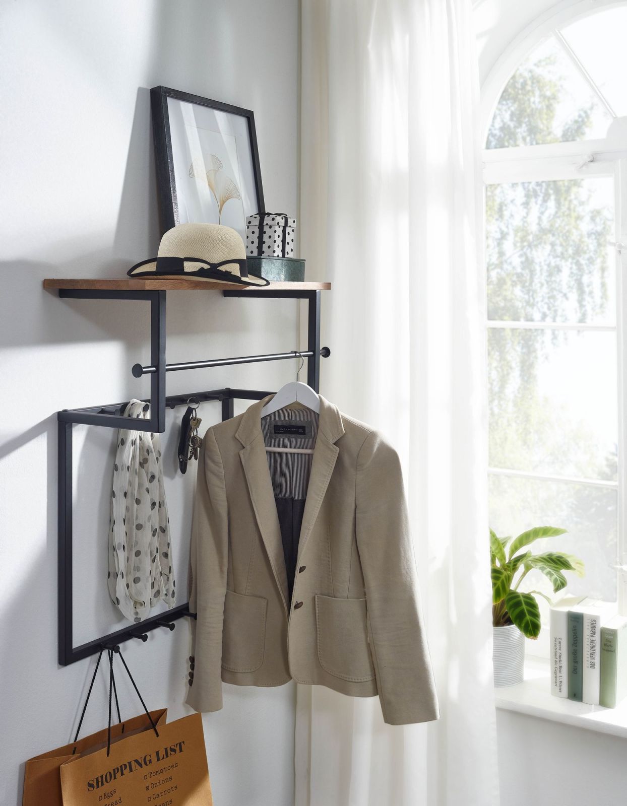 Wandgarderobe - Mango hellbraun-schwarz - 10 Haken