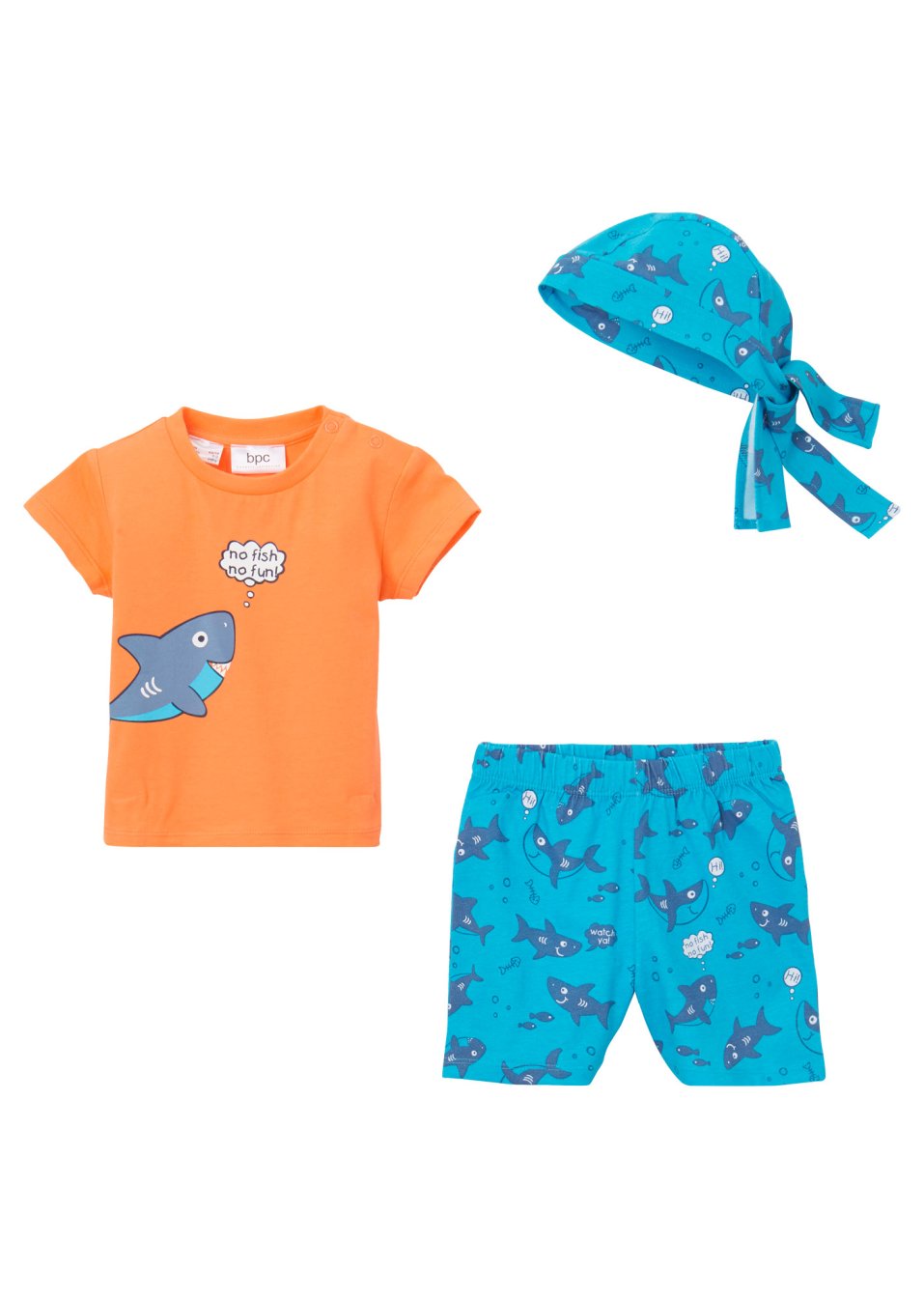 T-shirt, bermuda, bandana pour bébé (Ens. 3 pces.) coton