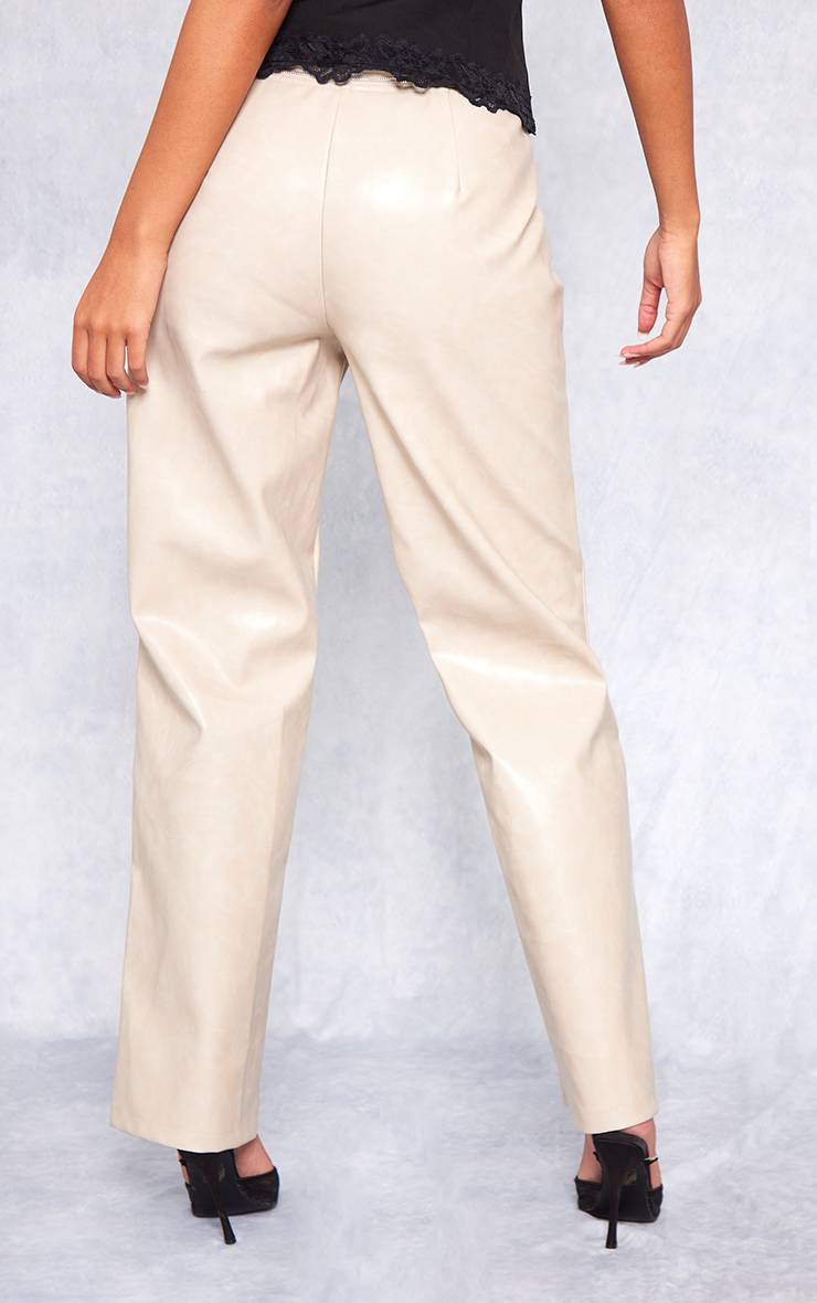 Crème Pantalon Tall En Synthétiquecuir À Détails Zippés Et Coupe Droite