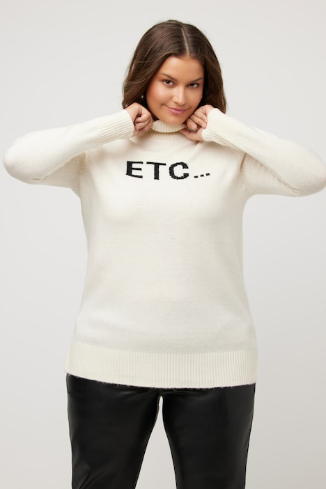 Pullover, Schriftmotiv, Rollkragen, Langarm