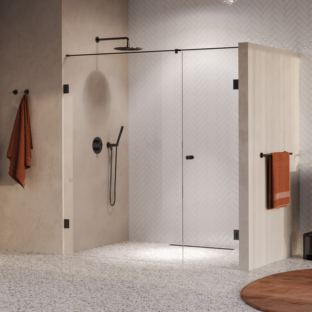 Brauer Void Carving profielloze nisdeur 200cm met draaideur 70cm aan muur gunmetal geborsteld PVD