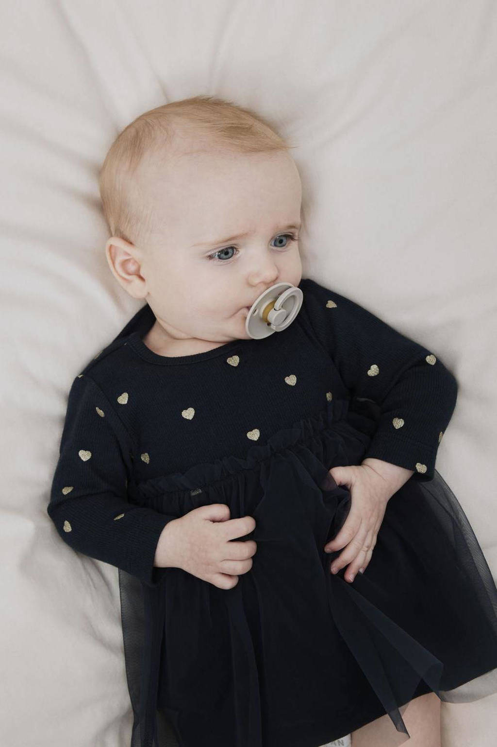 NAME IT baby semi-transparante jurk NBFNADJA met hartjes donkerblauw
