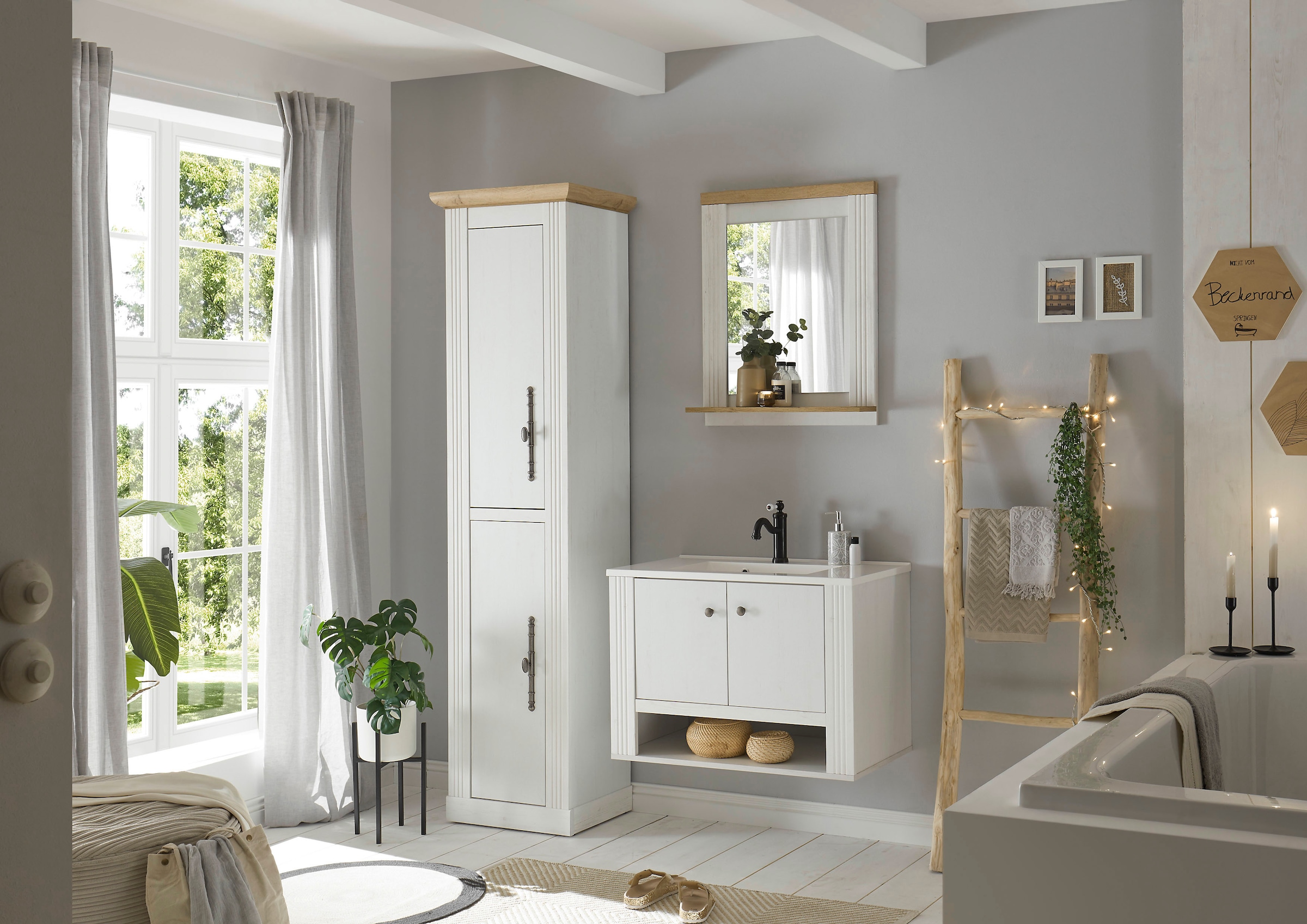 Home affaire Waschtisch »WESTMINSTER, Waschbeckenunterschrank inkl. Waschbecken, Metallgriffe« 1 Stk. tlg. in 2 Farben verfügbar, hängend, inkl. Waschbecken, Breite 80 cm