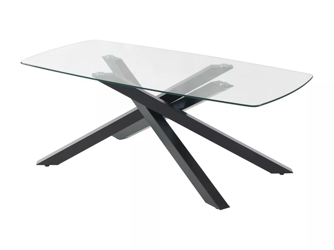 Table à manger 8 personnes en verre trempé et métal noir - Transparent - METRILIA