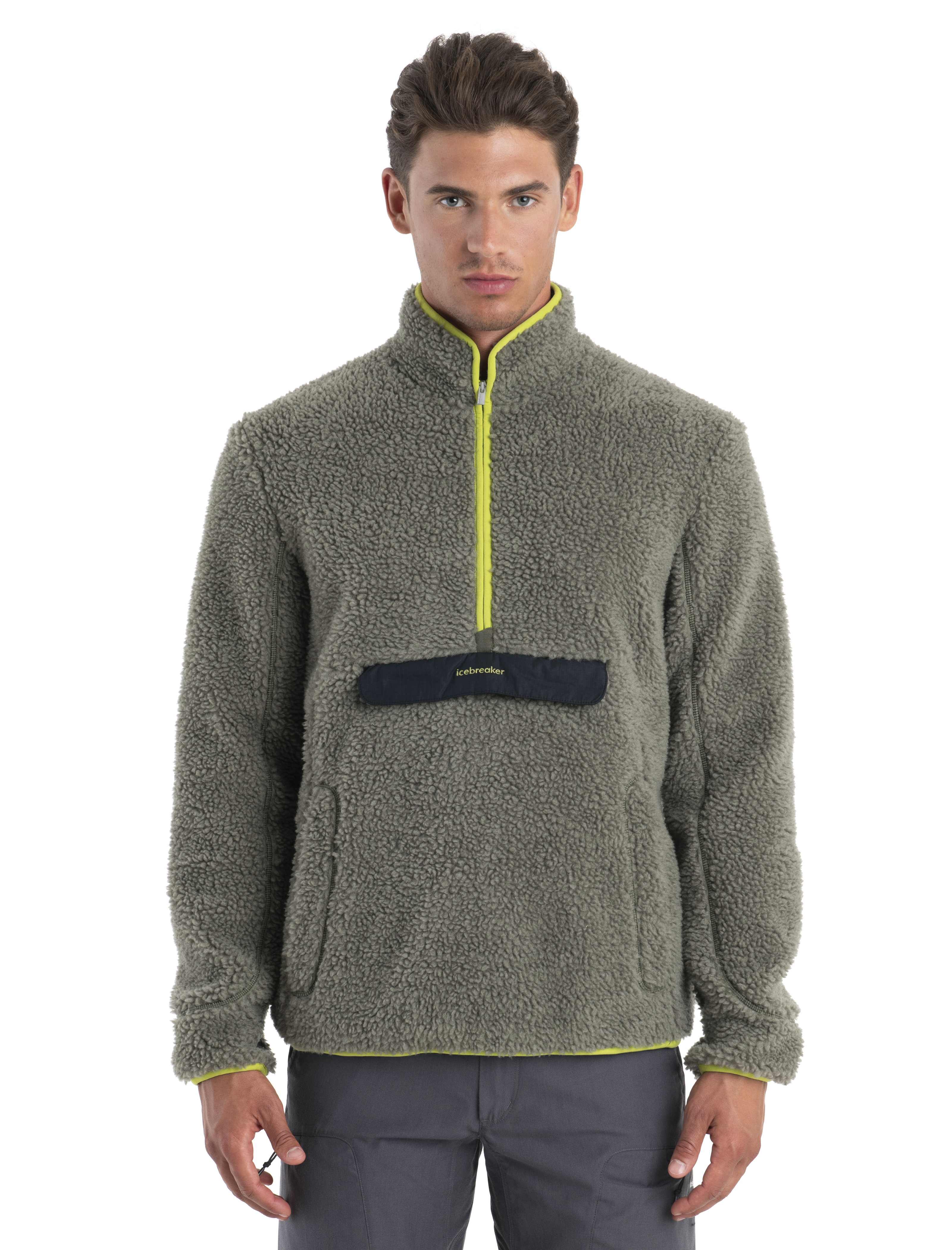 ICL RealFleece Sherpa LS Half Zip Herre Loden/Black/Bio Lime/Cb