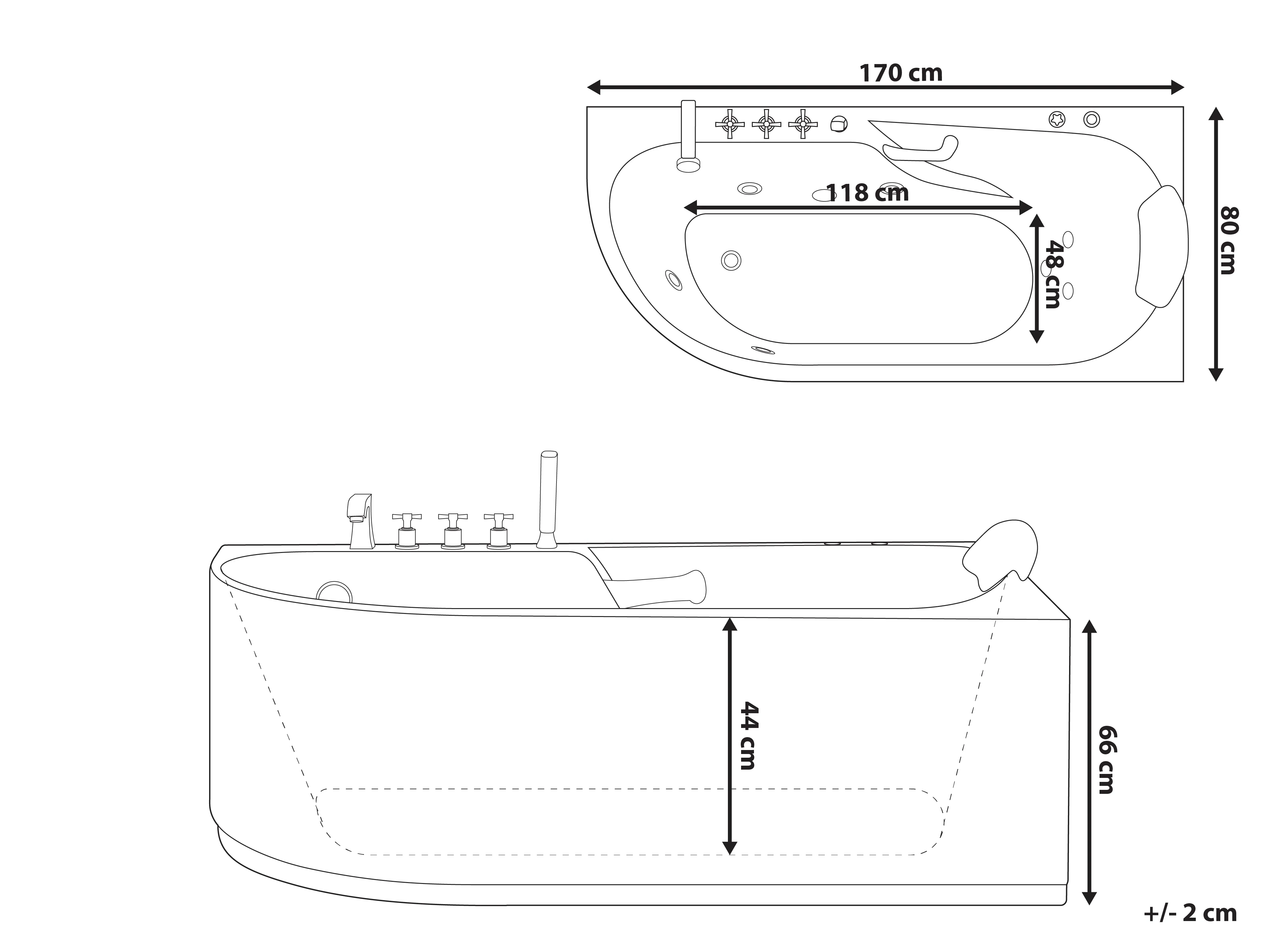 Hottub SAYULA linkszijdig 170 x 80 cm Wit