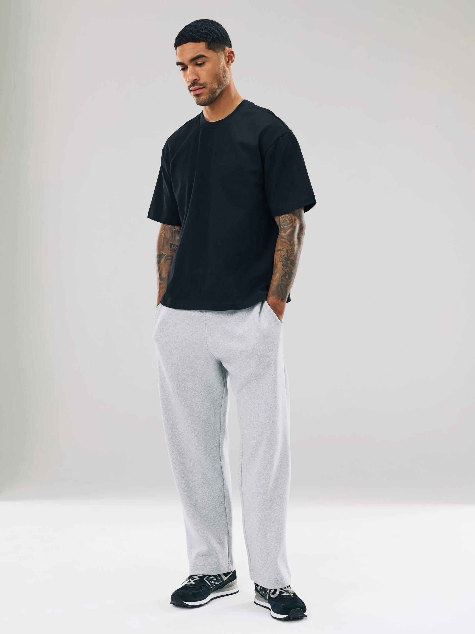 Grijs gemêleerd - Straight fit - Katoenrijke Jersey Joggingbroeken