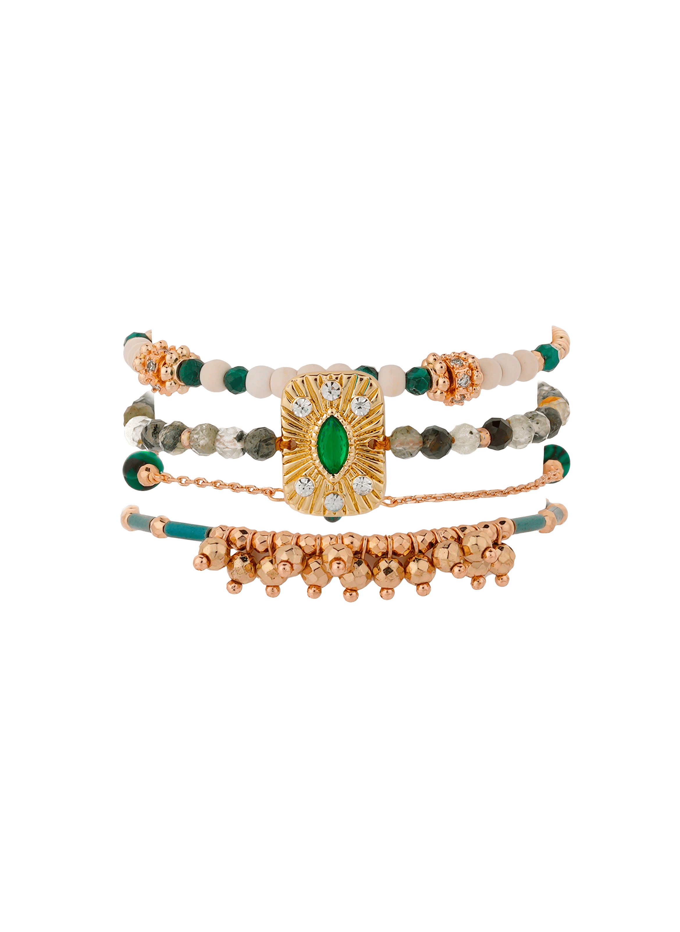 KARMELIA - Bracelet multiliens avec fermoir aimanté en perles | Vert