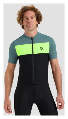 Maillot Manches Courtes Vélo Rogelli Core Block Noir/Turquoise/Jaune Homme