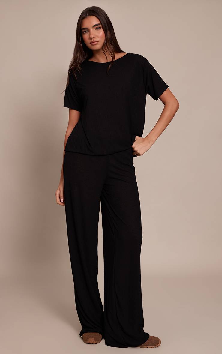 Noir Pantalon Large Texturé Transparent