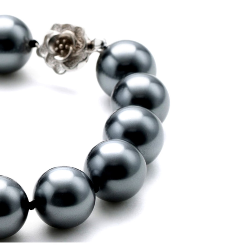 Bracelet en Perles de culture noires et fermoir fleur en Argent 925