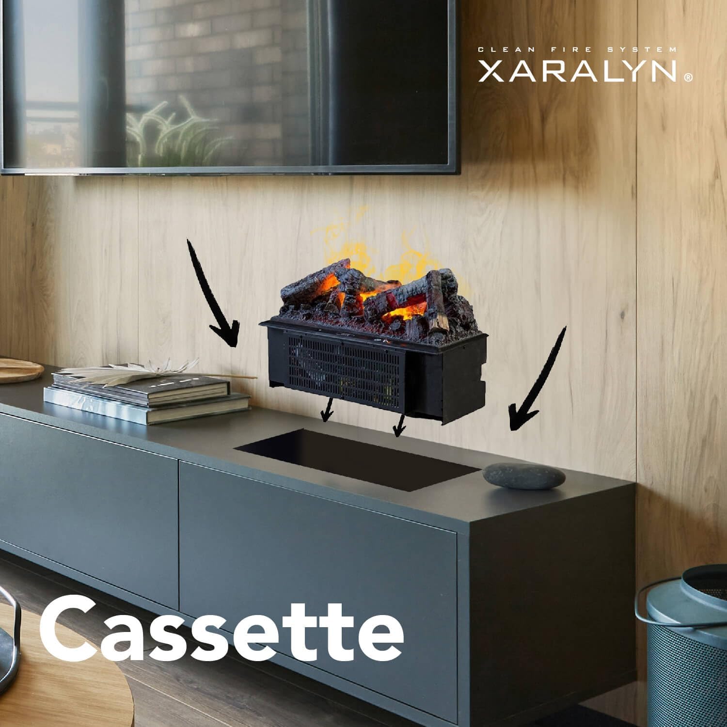Xaralyn - Wasserdampfkamin Cassette 600 - Einbaukamin mit Wasserdampf - einstellbare Flammenhöhe - Fernbedienung
