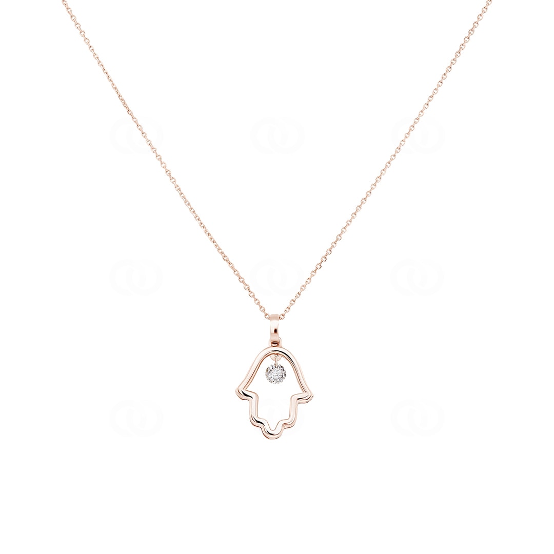 Collier mit Anhänger 750/18 K Roségold Fatimas-Hand mit Diamant 0.09 ct H/si