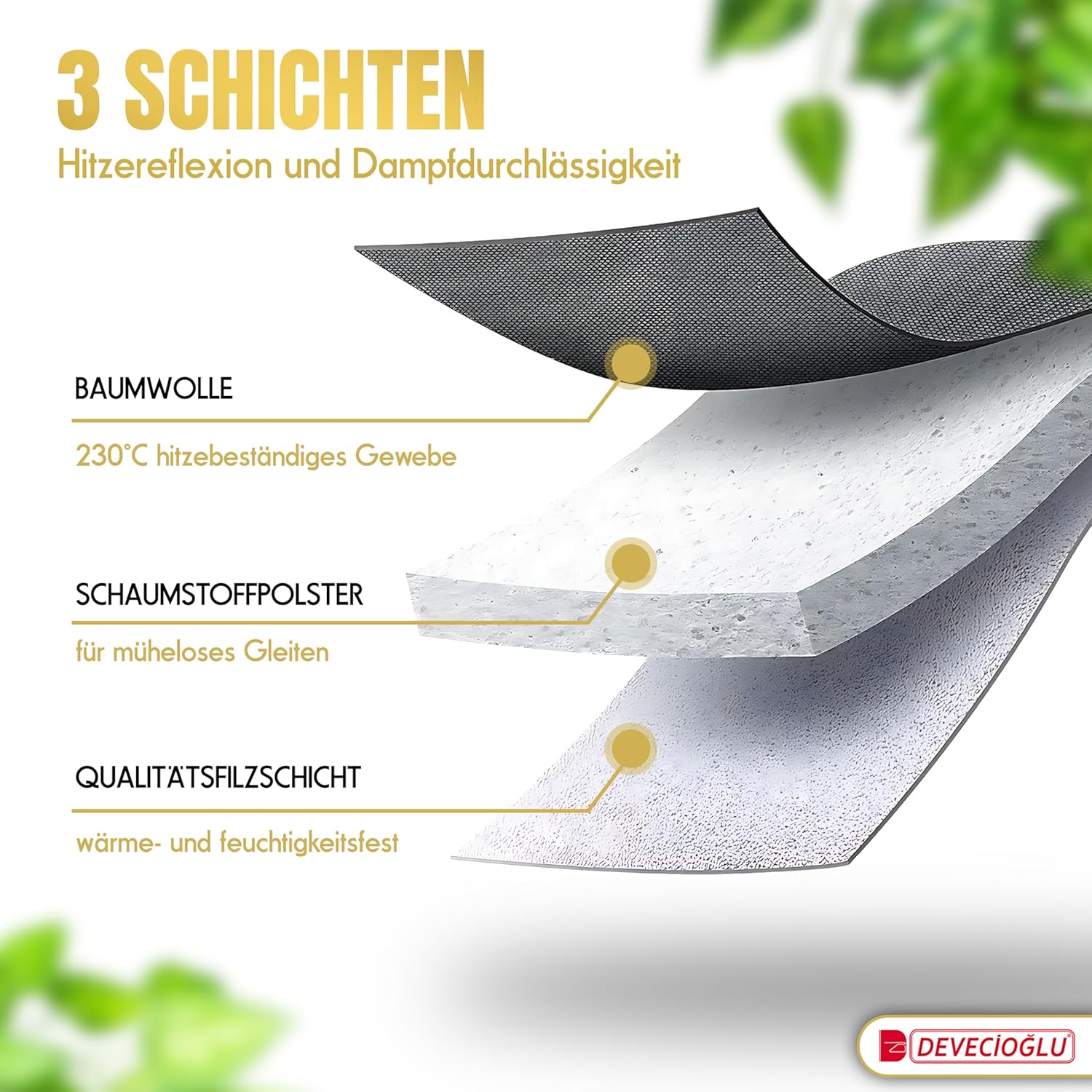 DEVECIOĞLU Bügelbrett 127x46cm - XL Bügeltisch für Dampfbügelstation, Bügelbrett Groß, klappbarer Bügeltisch, höhenverstellbar, Ironing Board, (MM126)