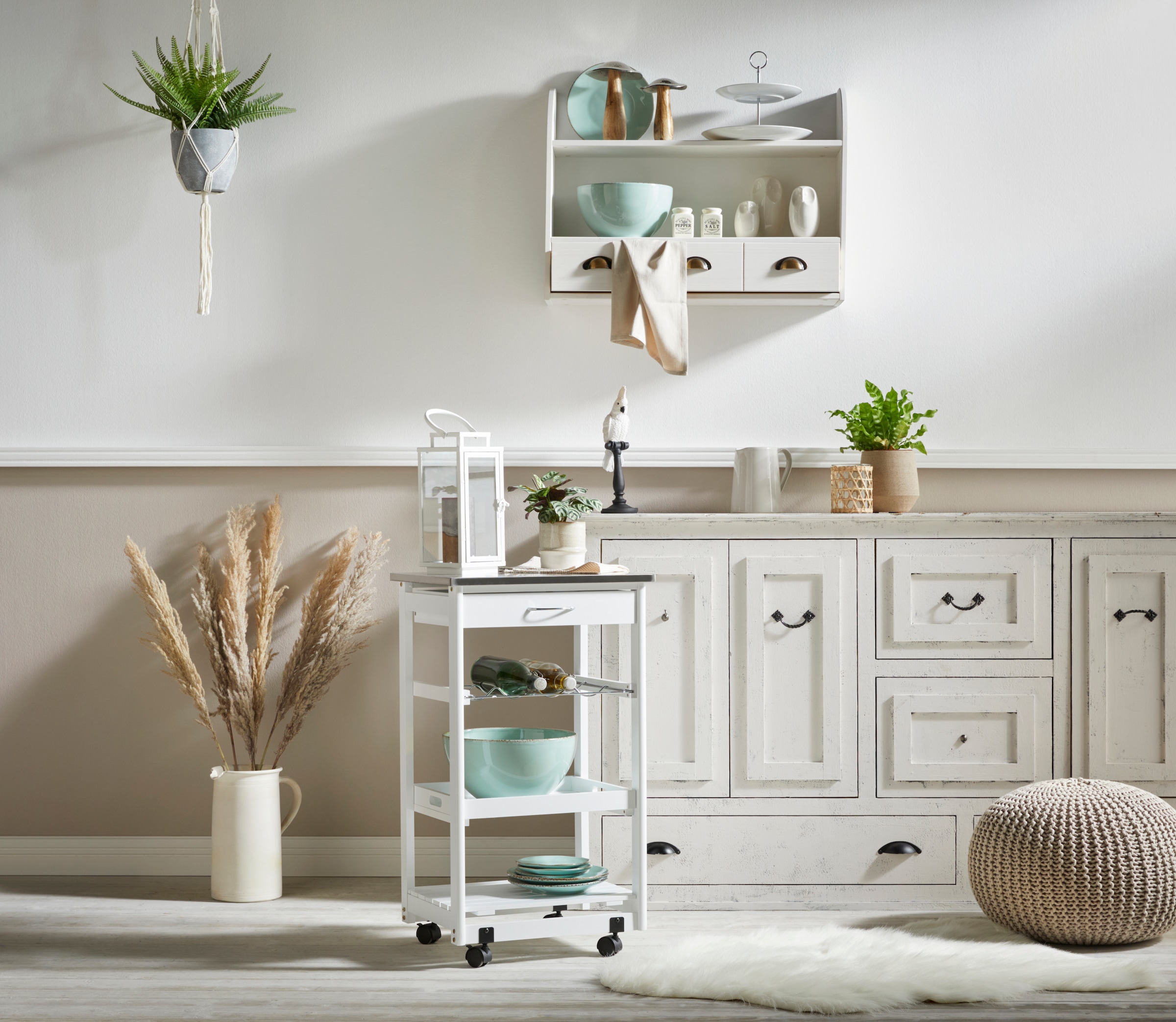 Home affaire Hängeregal »Oslo« 75 cm breit, aus massiver Kiefer, 1 breite Schublade, Metallgriffe
