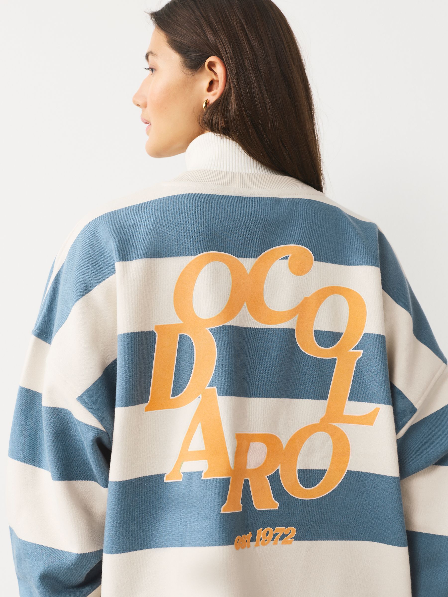 Blauw/ecru - Striped Graphic 'Colarado' City Longsleeve Crewneck Sweatshirt