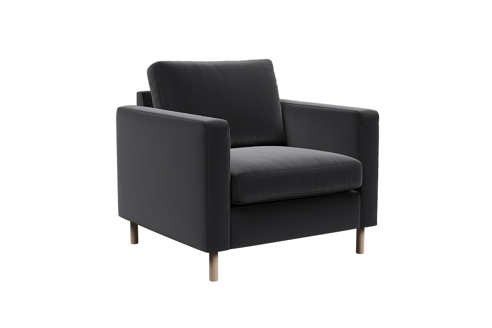 Viken hvilestol I tekstil Matt Velvet 99 Black . Arm B og hvitoljet eikeben. Skum komfort.