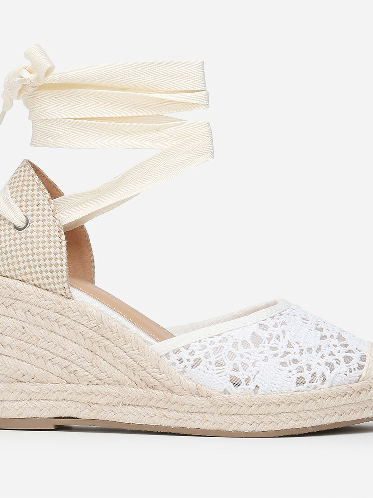 Espadrilles compensées dentelées à nouer- Blanc