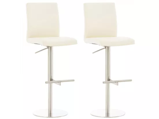 Lot de 2 Tabouret de bar - Similicuir & Acier inoxydable - Crème - Cadiz