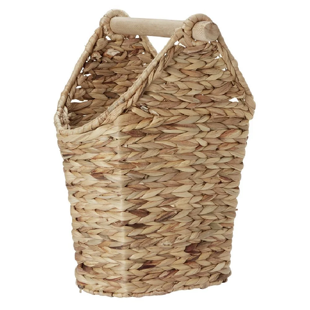 Dérouleur papier WC bois avec panière imitation osier tressé
