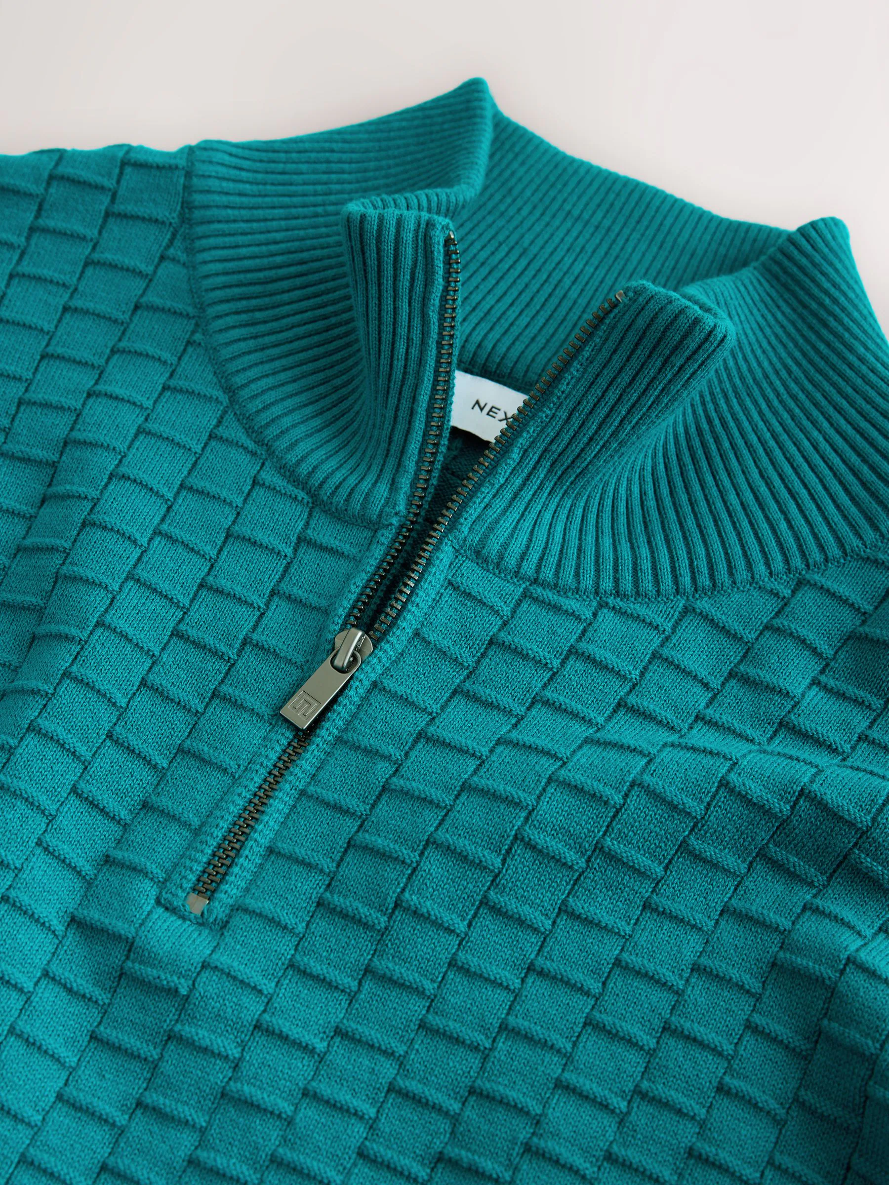 Blauwgroen - Regular Fit Premium Kwart Rits Hals Trui