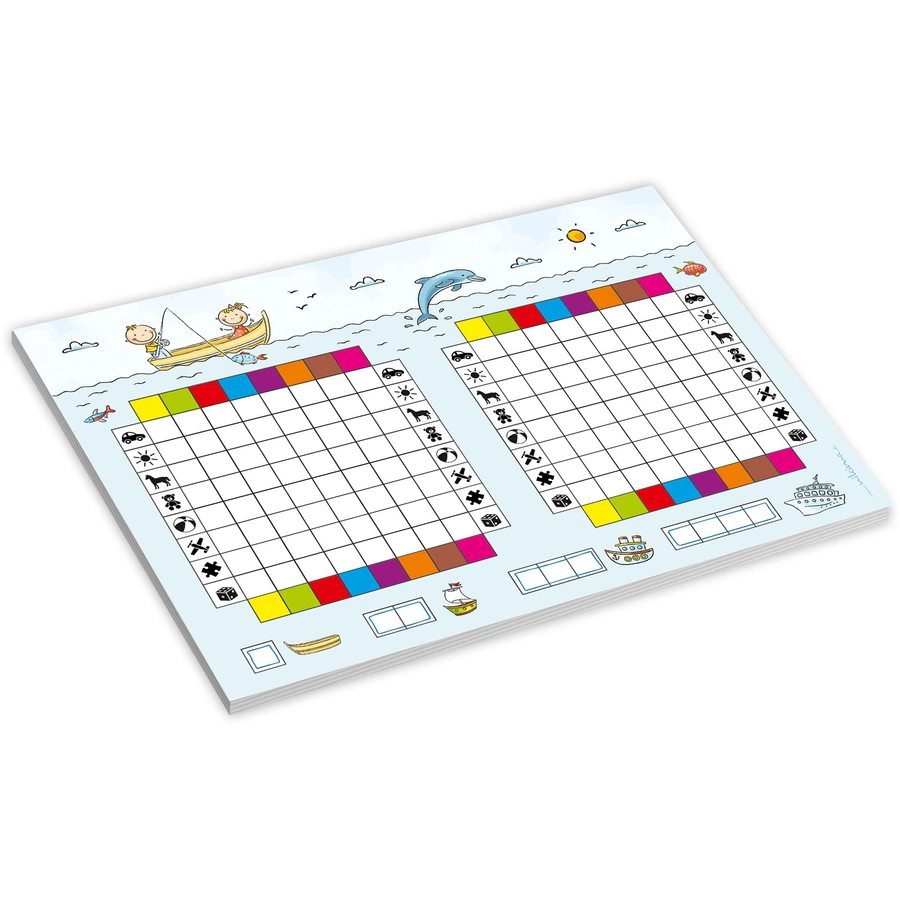 Nikima Papeterie 2er Set A5 Spielblock Schiffe versenken JUNIOR KIDS Reisespiel Flottenmanöver bunt