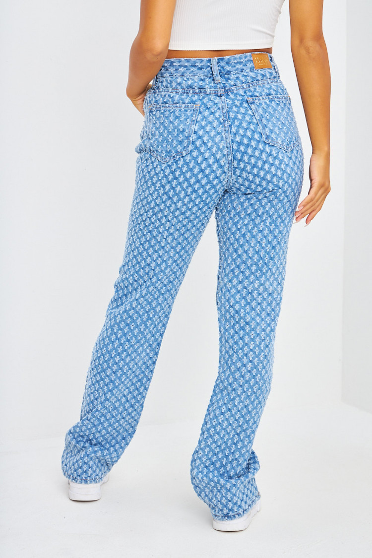 Jeans droit bleu à trous