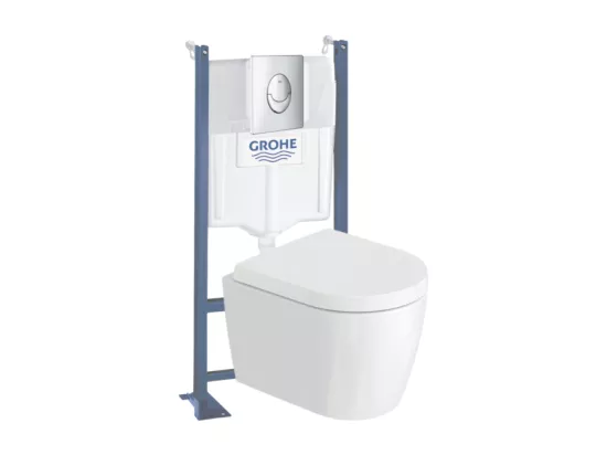 Pack WC suspendu sans bride compact DURAVIT Me by Starck + bâti support GROHE Rapid SL Projet + abattant + plaque chromé