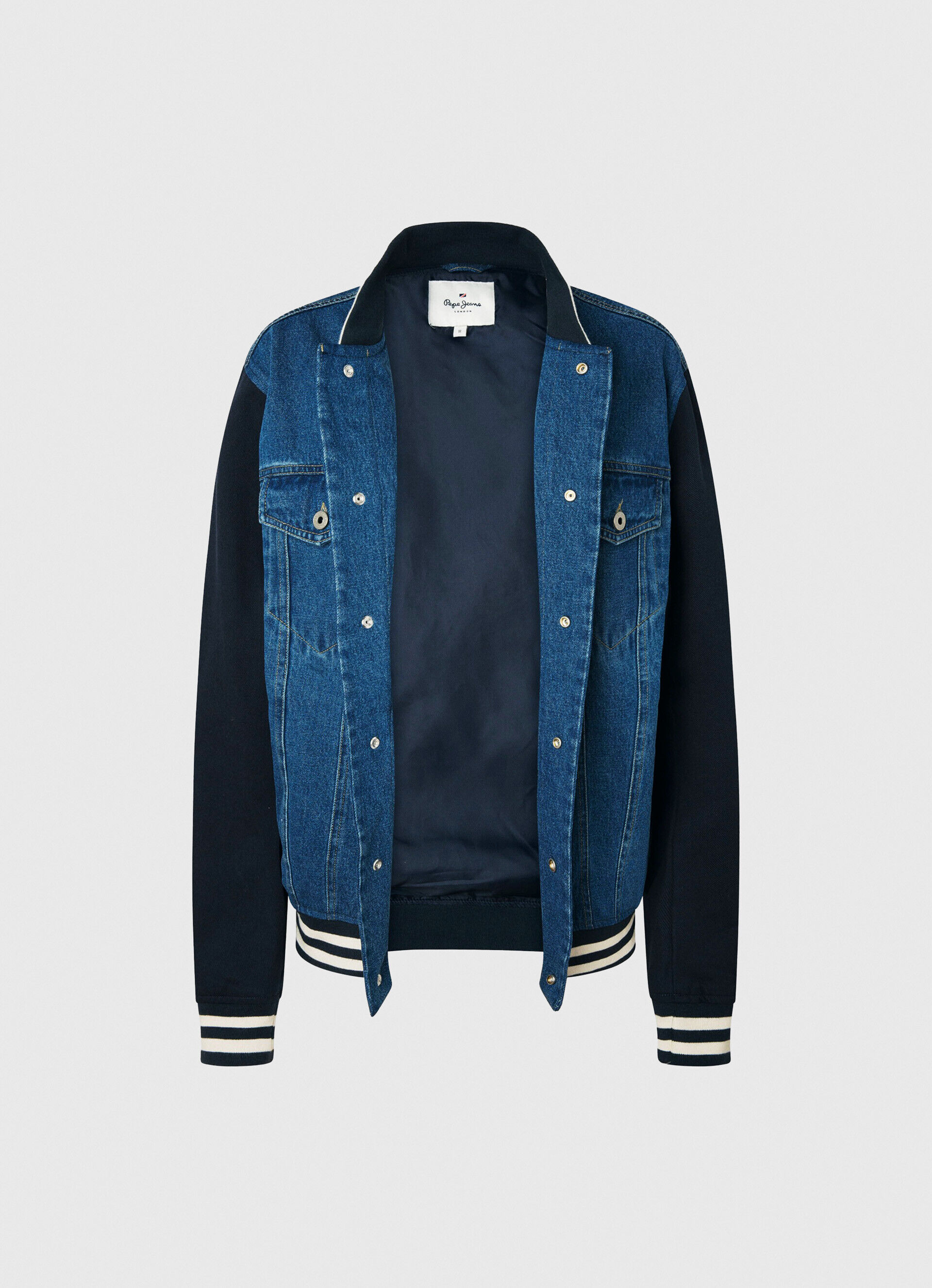 JAQUETA DE TECIDO COMBINADO - jeans